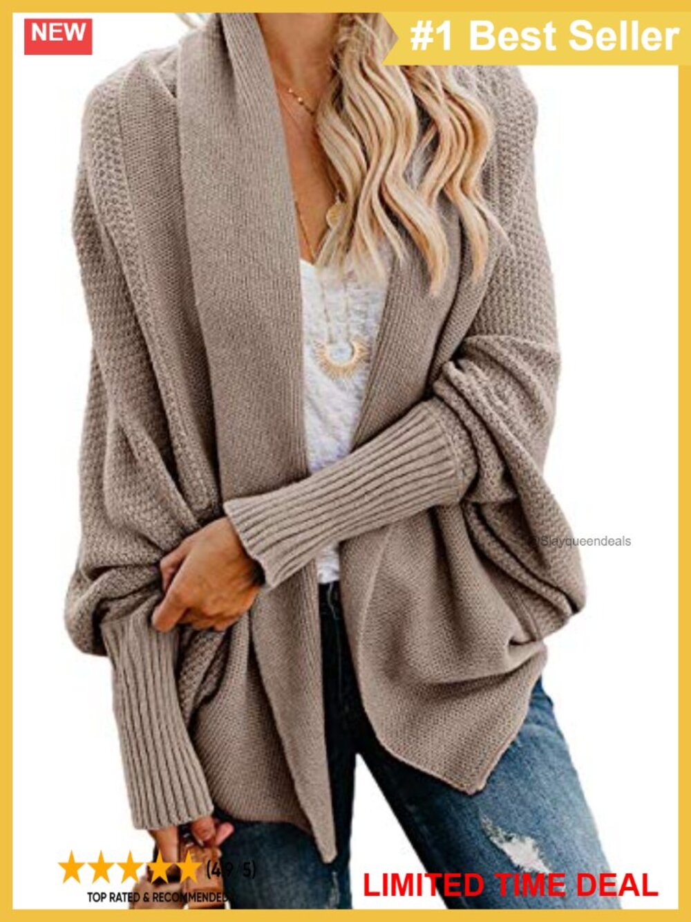 Oversized Chunky Knit Batwing Kimono Slouchy Open Front Cardigan Sweater